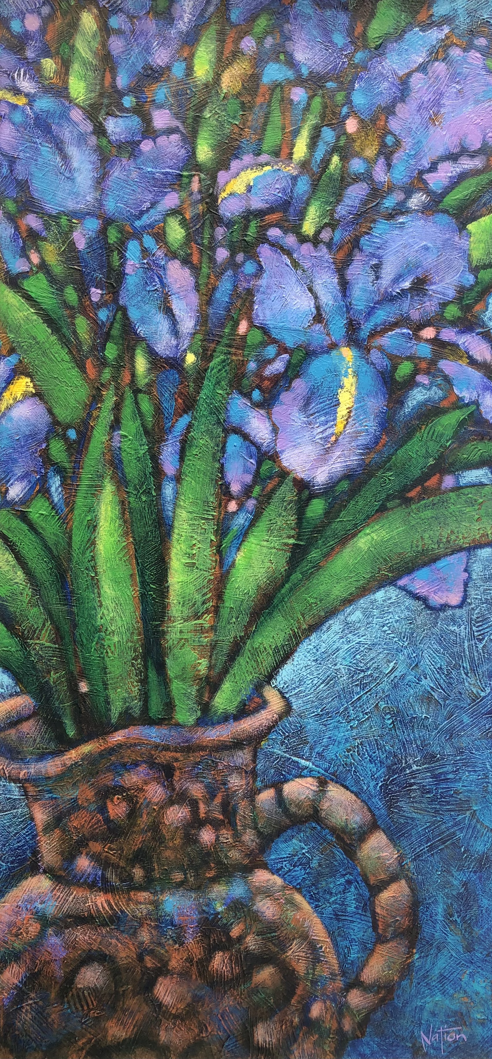Irises in Clay Pitcher